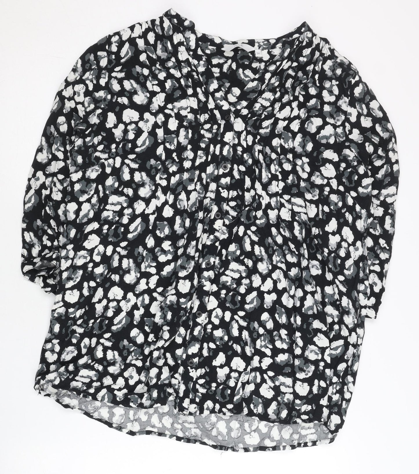 ISLE Womens Black Animal Print Viscose Blouse Size 14