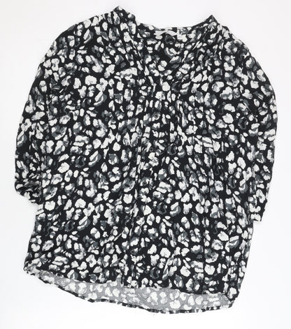 ISLE Womens Black Animal Print Viscose Blouse Size 14