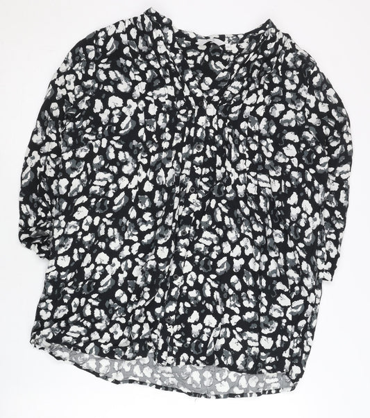 ISLE Womens Black Animal Print Viscose Blouse Size 14