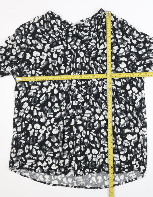 ISLE Womens Black Animal Print Viscose Blouse Size 14