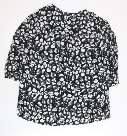 ISLE Womens Black Animal Print Viscose Blouse Size 14