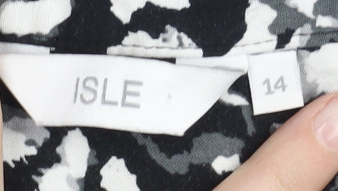 ISLE Womens Black Animal Print Viscose Blouse Size 14