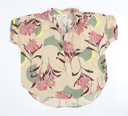 Next Womens Beige Floral Short Sleeve Tunic Blouse UK 8 Viscose Blend