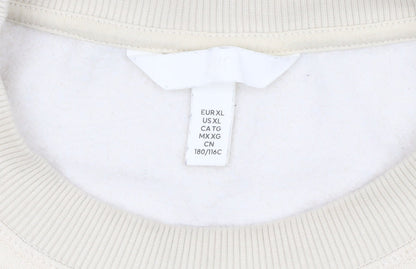 H&M Women’s Beige Striped Sweatshirt Size 14 Relaxed Fit Crew Neck