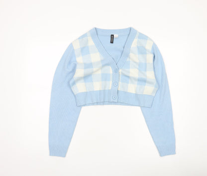 H&M Women’s Blue Check Cropped Cardigan V-Neck Size S