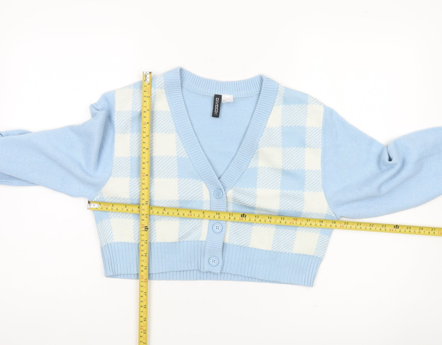 H&M Women’s Blue Check Cropped Cardigan V-Neck Size S