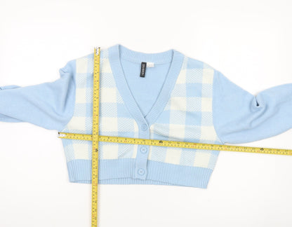 H&M Women’s Blue Check Cropped Cardigan V-Neck Size S