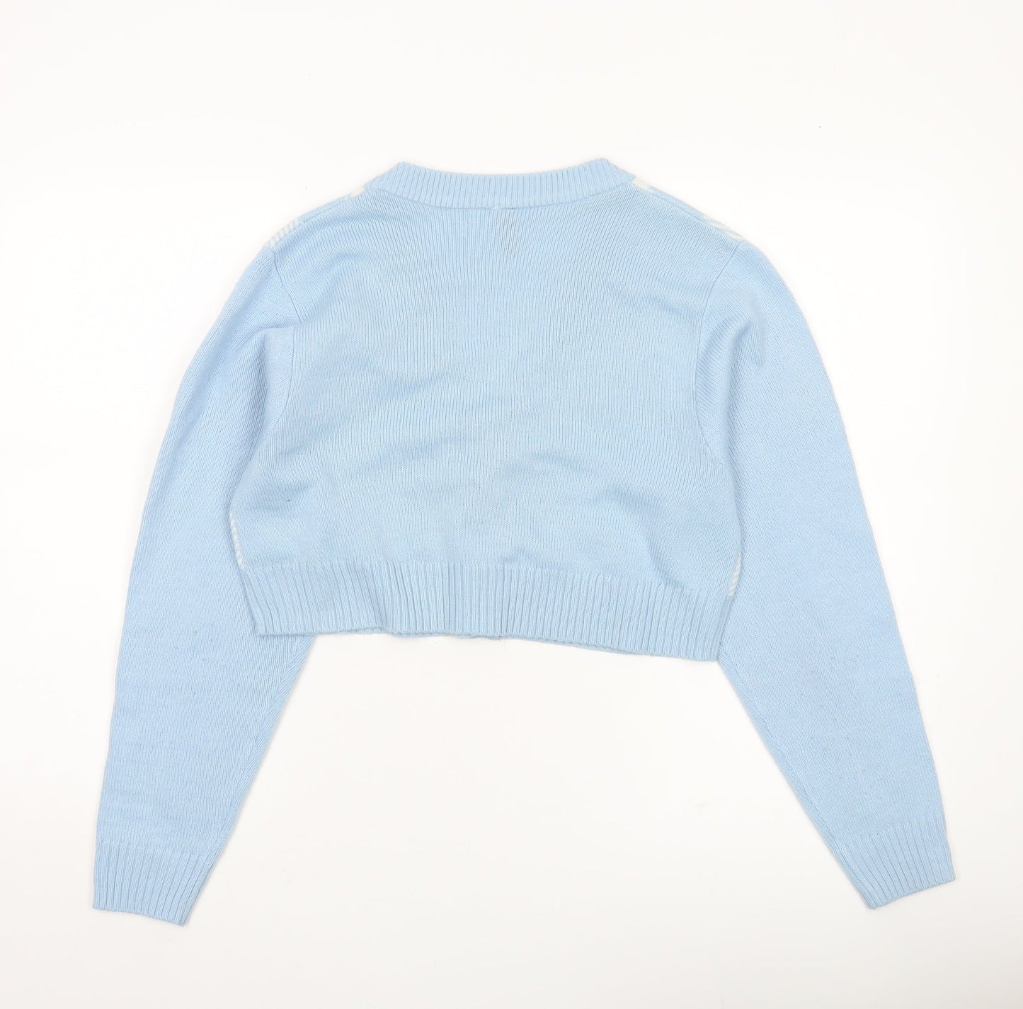 H&M Women’s Blue Check Cropped Cardigan V-Neck Size S