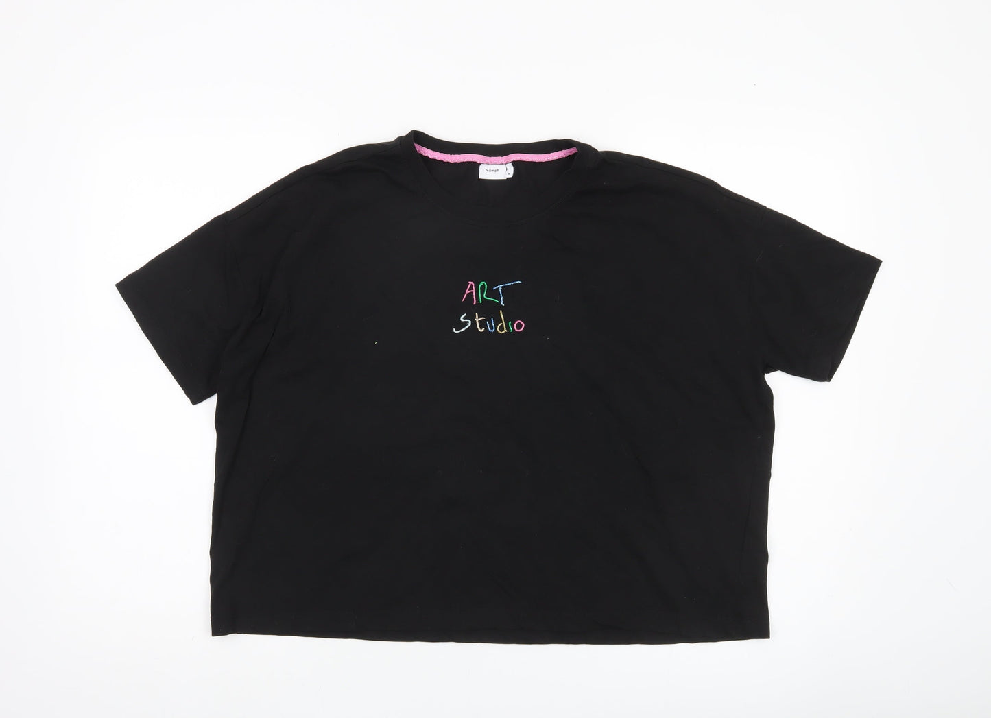 Nümph Womens Black Art Studio Embroidered Cotton T-Shirt M