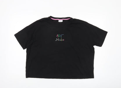 Nümph Womens Black Art Studio Embroidered Cotton T-Shirt M