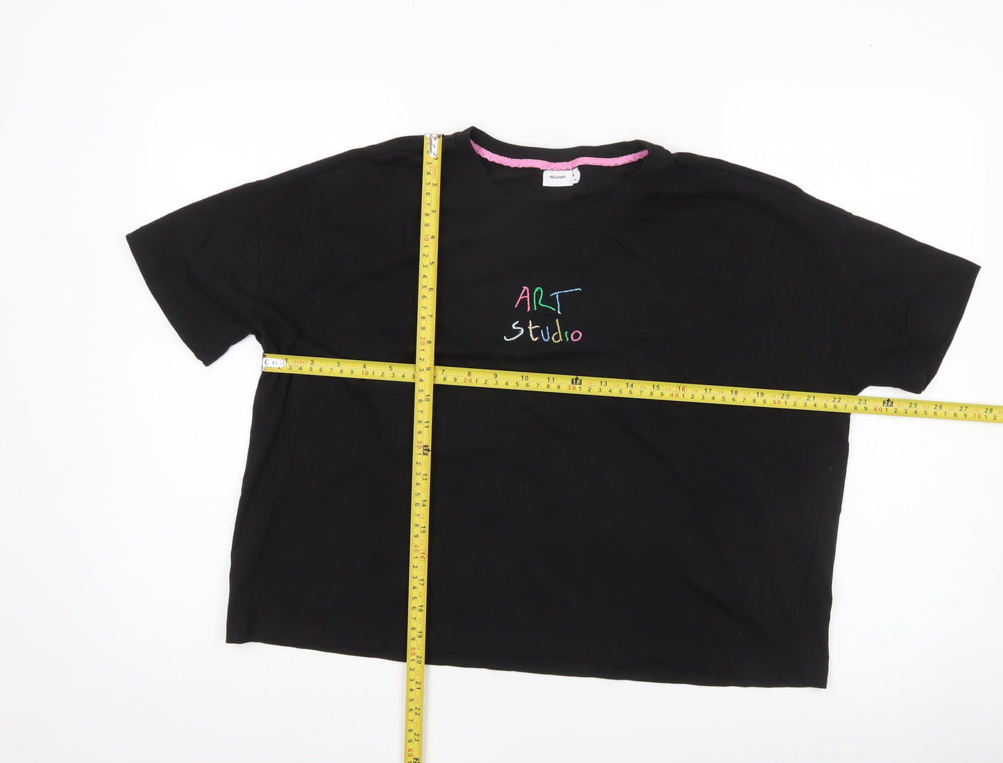Nümph Womens Black Art Studio Embroidered Cotton T-Shirt M