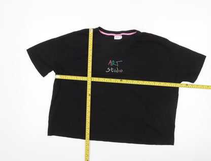 Nümph Womens Black Art Studio Embroidered Cotton T-Shirt M