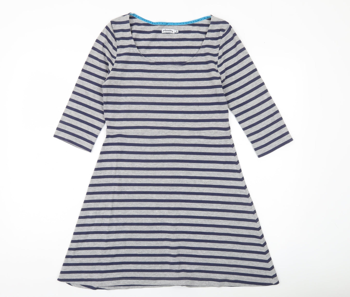 Johnnie B Womens Grey Blue Striped A-Line Jersey Dress M