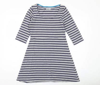Johnnie B Womens Grey Blue Striped A-Line Jersey Dress M