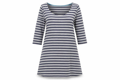Johnnie B Womens Grey Blue Striped A-Line Jersey Dress M