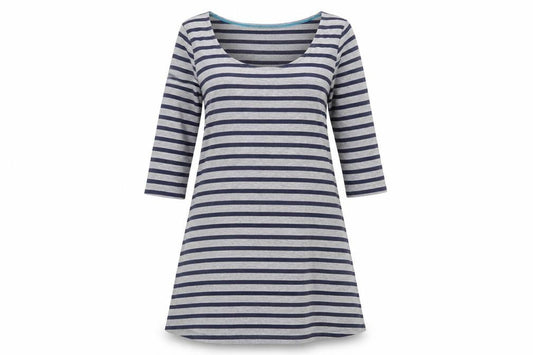 Johnnie B Womens Grey Blue Striped A-Line Jersey Dress M