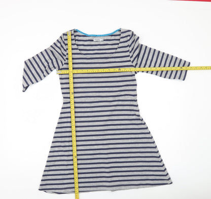 Johnnie B Womens Grey Blue Striped A-Line Jersey Dress M