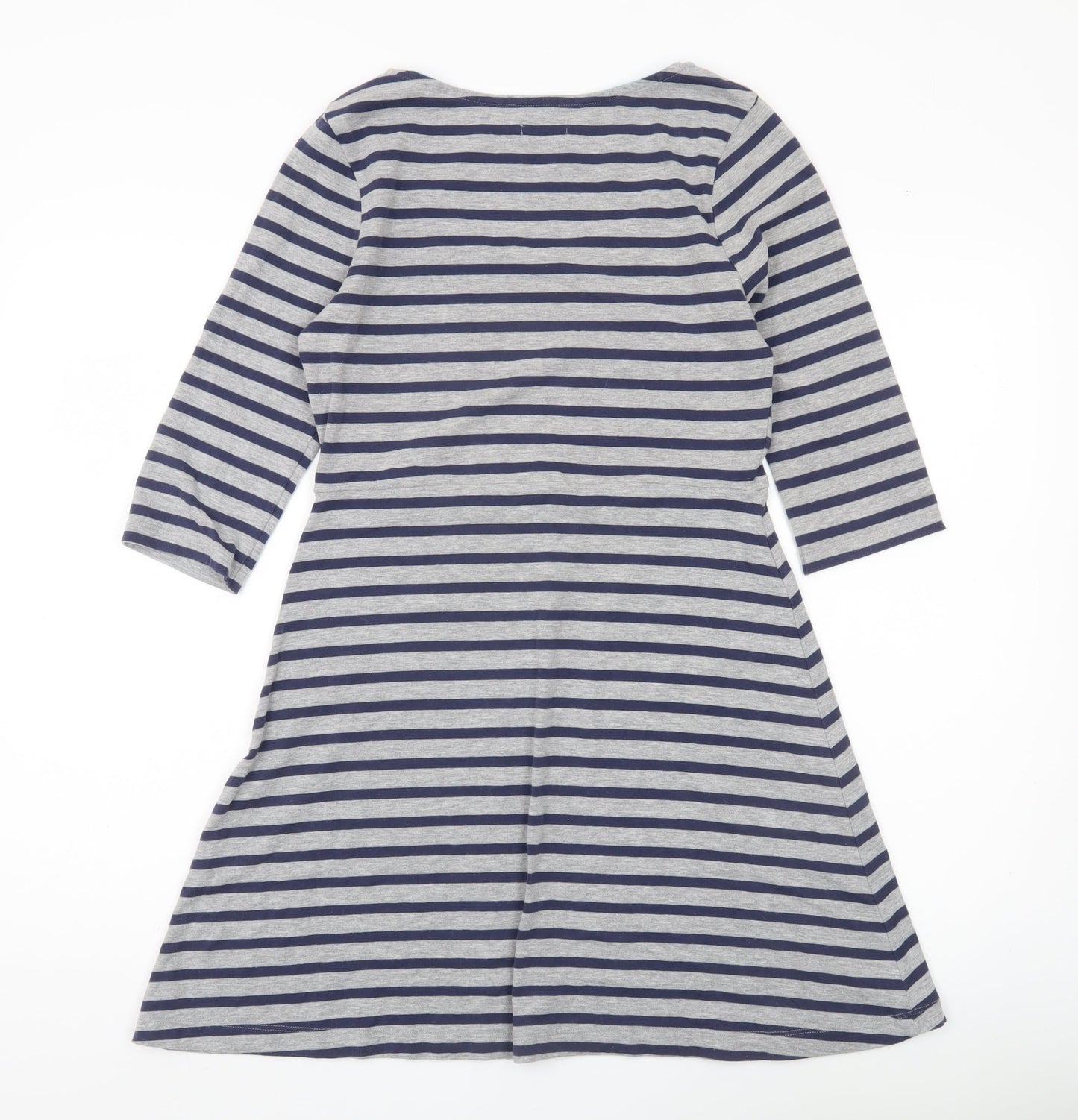 Johnnie B Womens Grey Blue Striped A-Line Jersey Dress M