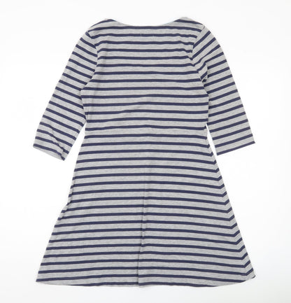 Johnnie B Womens Grey Blue Striped A-Line Jersey Dress M