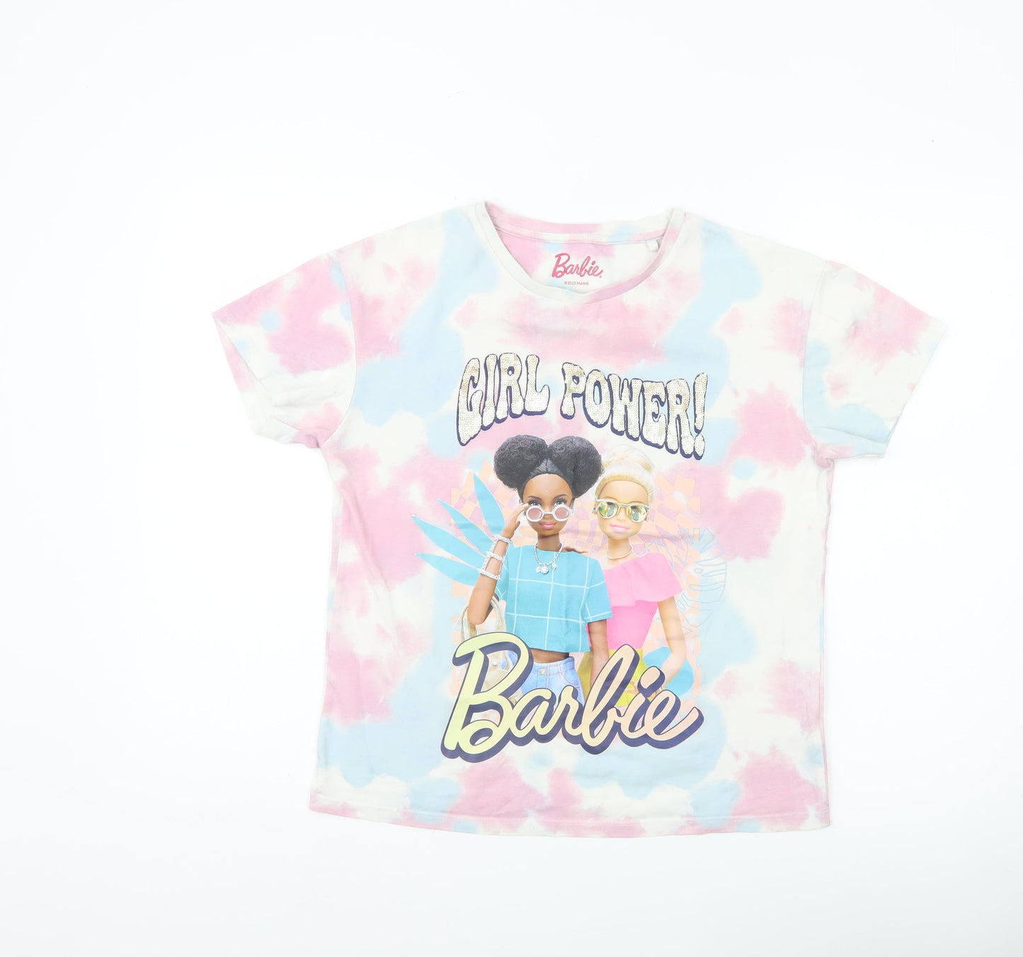 Barbie Girls Multicoloured Tie-Dye Graphic Print T-Shirt Age 8 Cotton