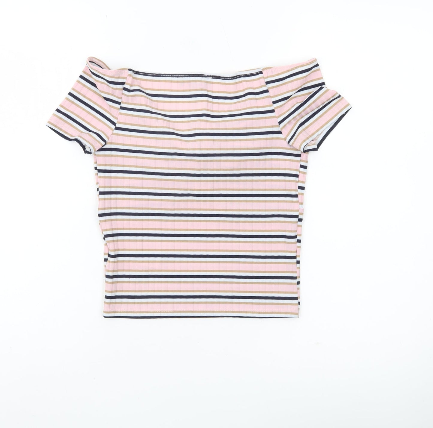 New Look Womens Multicoloured Striped Cropped Bow T-Shirt Size 10