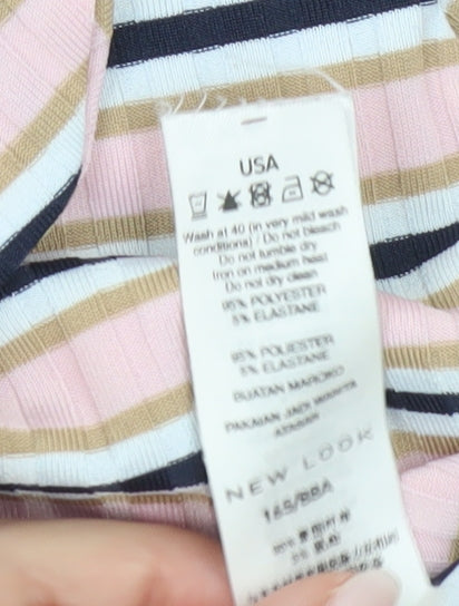 New Look Womens Multicoloured Striped Cropped Bow T-Shirt Size 10