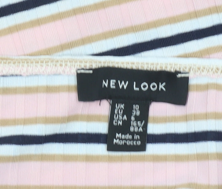 New Look Womens Multicoloured Striped Cropped Bow T-Shirt Size 10
