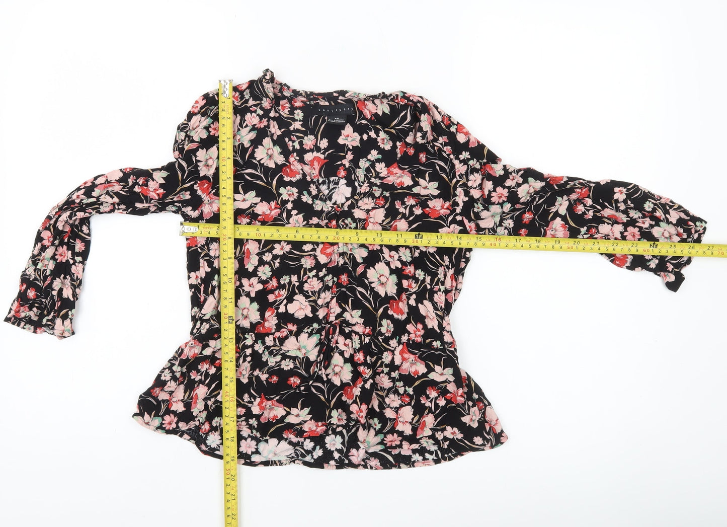 Sanctuary Womens Floral Blouse XS Multicoloured Rayon Tunic Long Sleeve