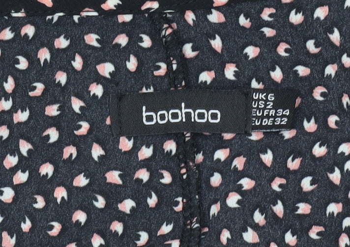 Boohoo Women’s Black Floral Cropped Blouse UK 6 Long Sleeve V-Neck