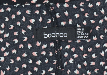 Boohoo Women’s Black Floral Cropped Blouse UK 6 Long Sleeve V-Neck