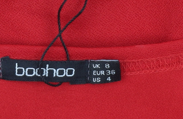Boohoo Womens Red Long Sleeve Wrap Ruffle Blouse UK 8