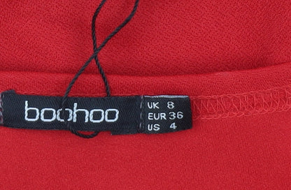 Boohoo Womens Red Long Sleeve Wrap Ruffle Blouse UK 8