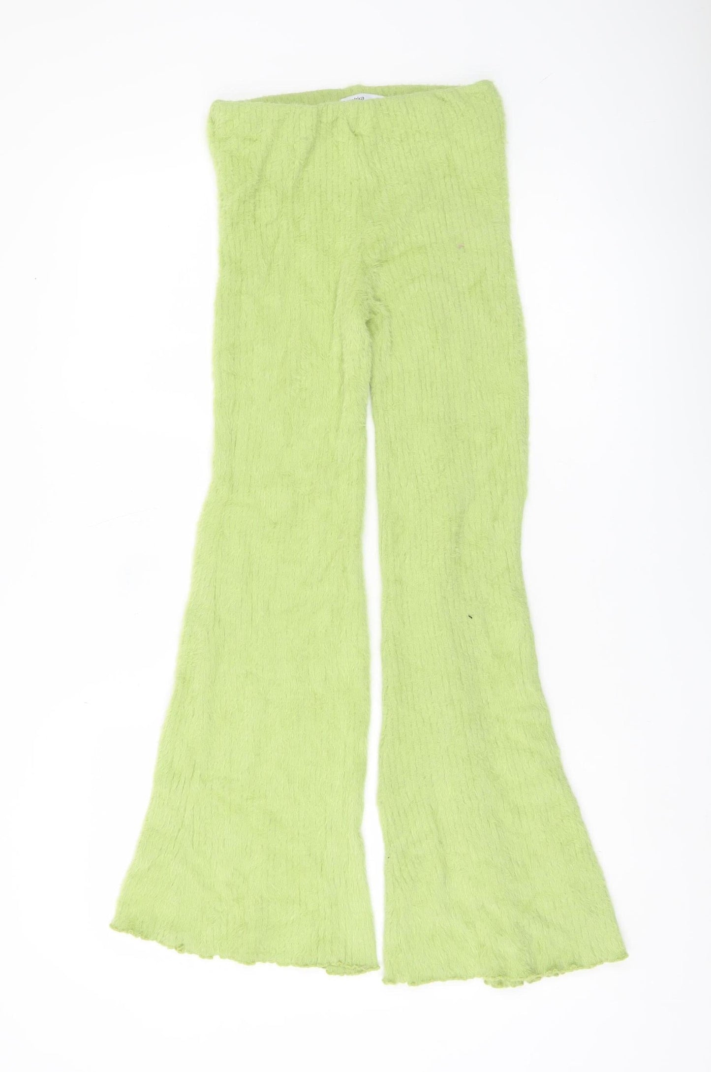 Bershka Womens Green XS Flared Knit Trousers Retro 90s Party Slim