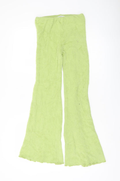 Bershka Womens Green XS Flared Knit Trousers Retro 90s Party Slim