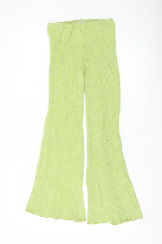 Bershka Womens Green XS Flared Knit Trousers Retro 90s Party Slim
