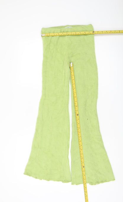 Bershka Womens Green XS Flared Knit Trousers Retro 90s Party Slim