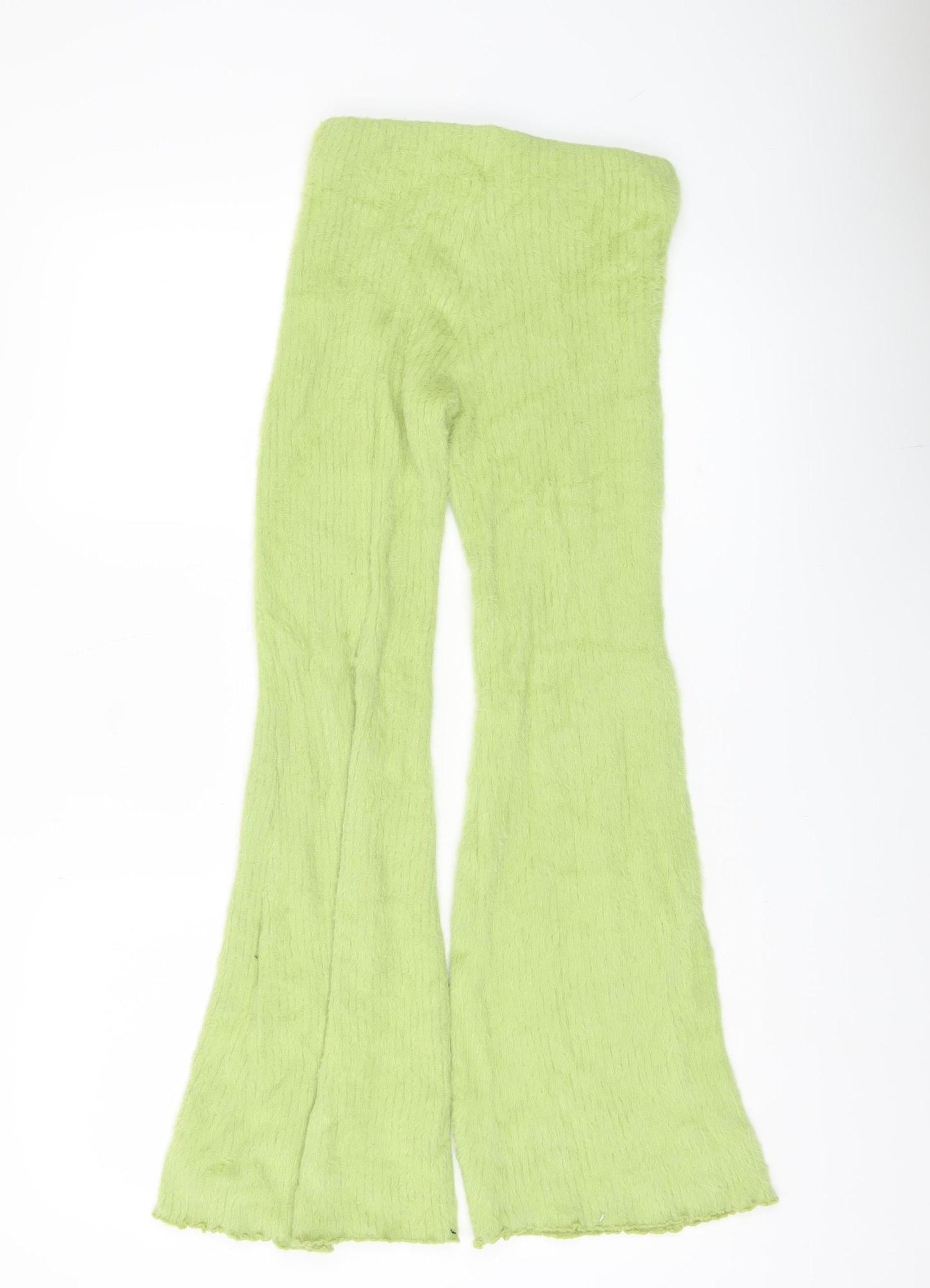 Bershka Womens Green XS Flared Knit Trousers Retro 90s Party Slim