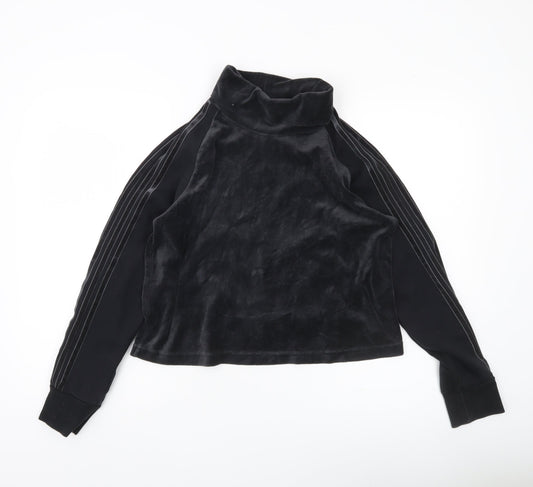 Adidas Womens Black Velour Sweatshirt UK M 12-14 High Neck Long Sleeve