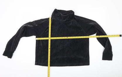 Adidas Womens Black Velour Sweatshirt UK M 12-14 High Neck Long Sleeve