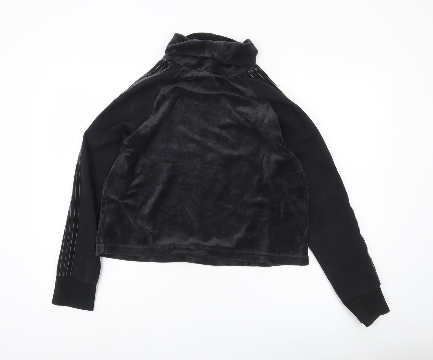Adidas Womens Black Velour Sweatshirt UK M 12-14 High Neck Long Sleeve