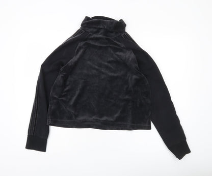 Adidas Womens Black Velour Sweatshirt UK M 12-14 High Neck Long Sleeve