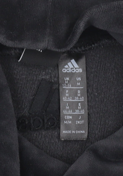 Adidas Womens Black Velour Sweatshirt UK M 12-14 High Neck Long Sleeve