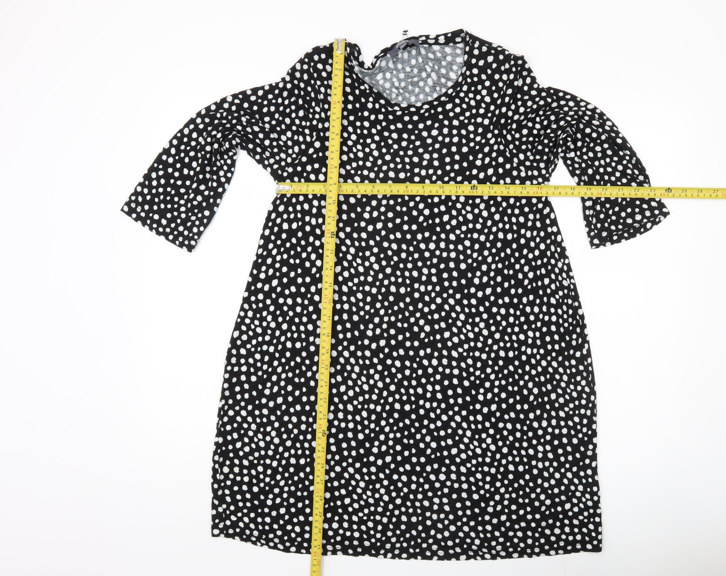 Studio Womens Black Polka Dot Tunic Blouse Size 12 Viscose 3/4 Sleeve