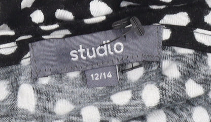 Studio Womens Black Polka Dot Tunic Blouse Size 12 Viscose 3/4 Sleeve