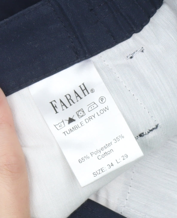 Farah Men’s Blue Chino Trousers Size 34W 29L Straight Leg