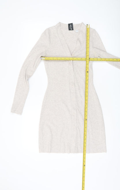 Collusion Women Beige UK 6 Shirt Dress Long Sleeve V-Neck