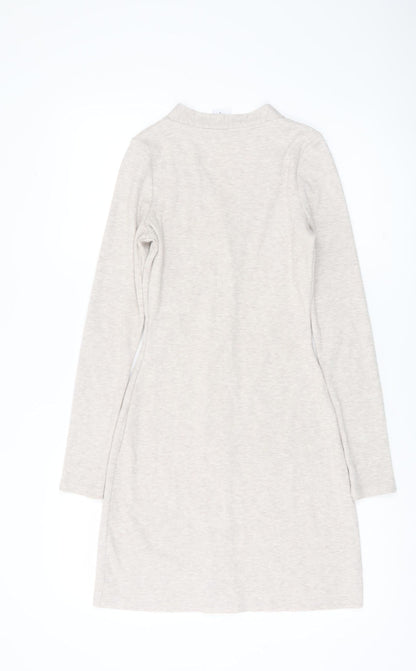 Collusion Women Beige UK 6 Shirt Dress Long Sleeve V-Neck
