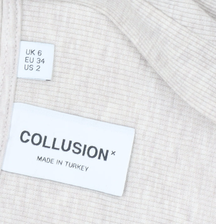 Collusion Women Beige UK 6 Shirt Dress Long Sleeve V-Neck