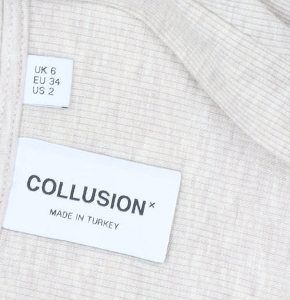 Collusion Women Beige UK 6 Shirt Dress Long Sleeve V-Neck