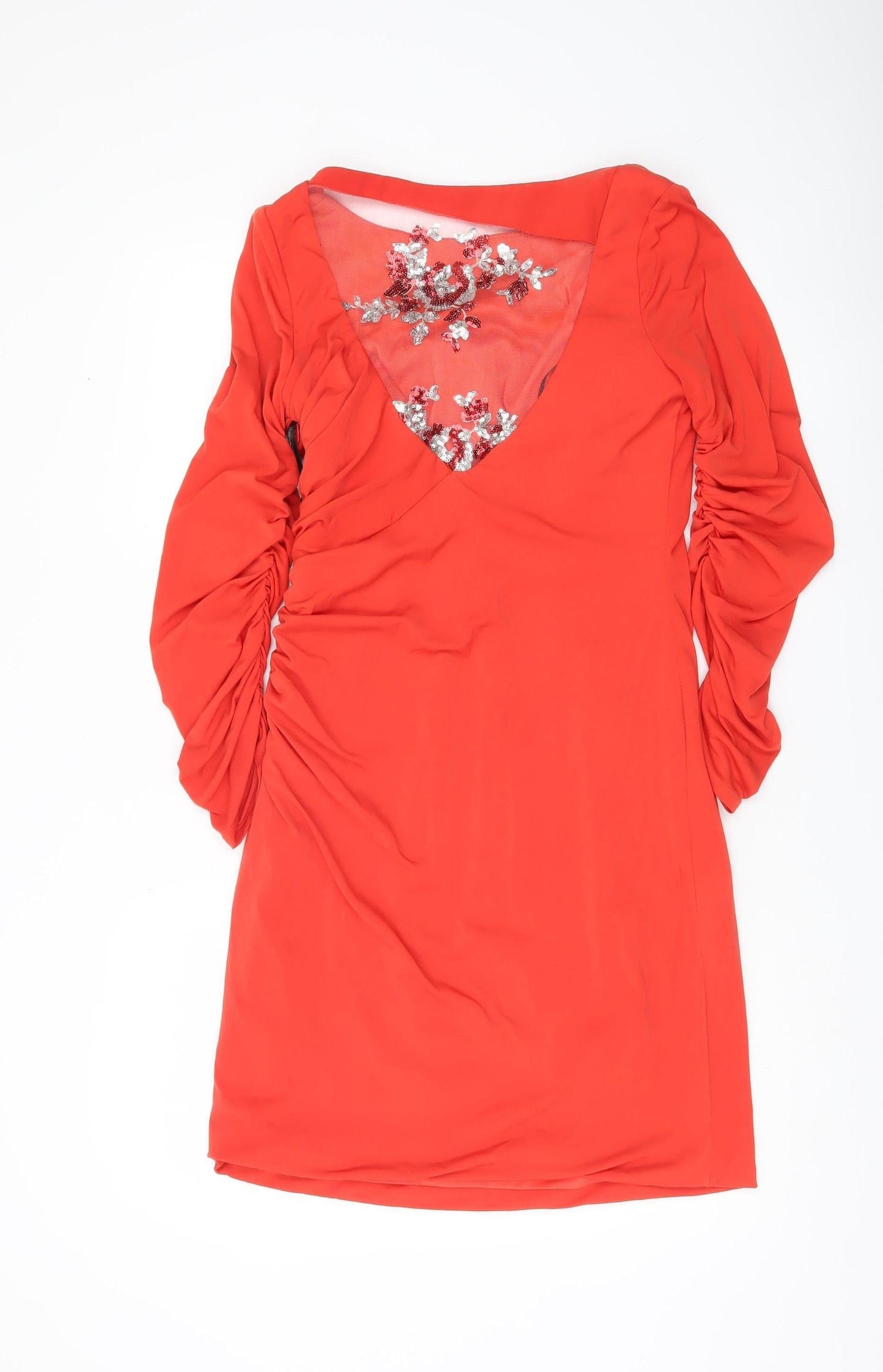 Mascara Women’s Red Sequin Ruched Bodycon Dress Size 10